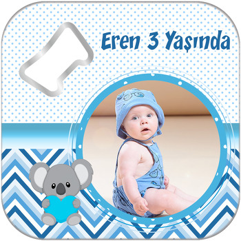 Koala Mavi Temalı Kare Magnet Açacak