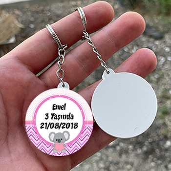 Koala Pembe Temalı Daire Plastik Anahtarlık