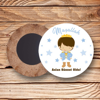 Küçük Prens ile Sünnet Temalı Daire Ahşap Magnet