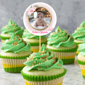 Kuğu ile Çiçekler Simli Fon Temalı Parti Kürdan Süs