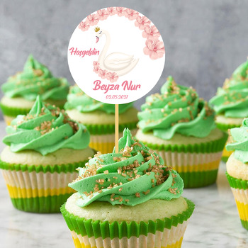 Kuğu ile Soft Çiçekler Temalı Parti Kürdan Süs