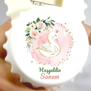 Kuğu ile Yaprak Çerçeve Temalı Kapak Şekilli Magnet Açacak