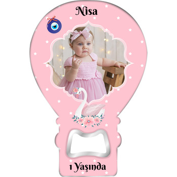 Kuğu ve Nazar Boncuğu Temalı Balon Ahşap Magnet 