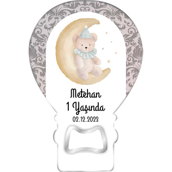 Kukuletalı Ayıcık Ayda Temalı Balon Ahşap Magnet 