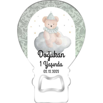 Kukuletalı Ayıcık Bulutta Temalı Balon Ahşap Magnet 