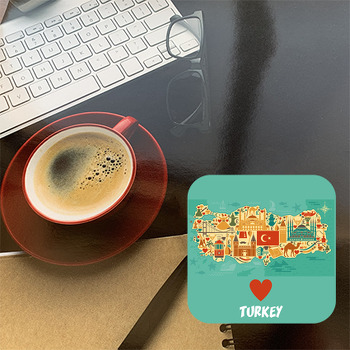 Kültürel Semboller ve Türkiye Haritası Temalı Bardak Altlığı