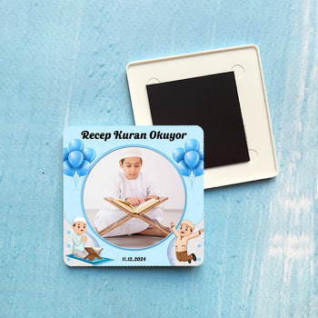 Kuran Okuyorum Mavi Temalı Kare Magnet