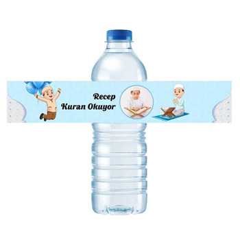 Kuran Okuyorum Mavi Temalı Su Şişesi Etiketi