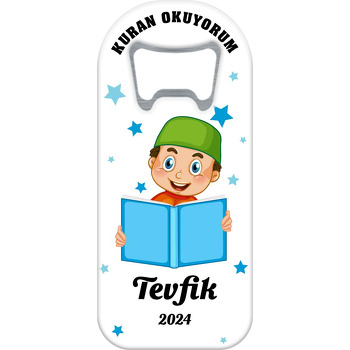 Kuran Okuyorum Neşeli Erkek Çocuk Temalı Uzun Magnet Açacak