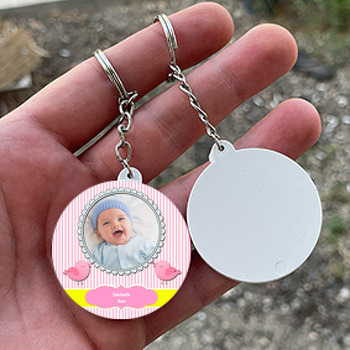 Kuş Temalı Resimli Daire Plastik Anahtarlık