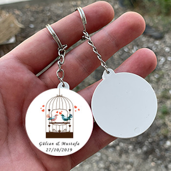 Kuşlar ve Kafes Temalı Daire Plastik Anahtarlık