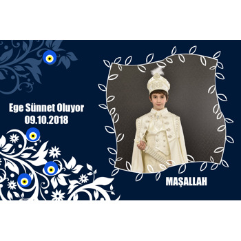 Lacivert Beyaz Desen Temalı Sünnet  Magneti