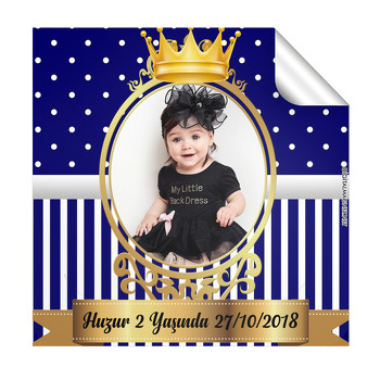 Lacivert Beyaz Gold Çerçeve Temalı Kare Etiket