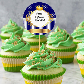 Lacivert Beyaz Gold Çerçeveli Temalı Kürdan Süs