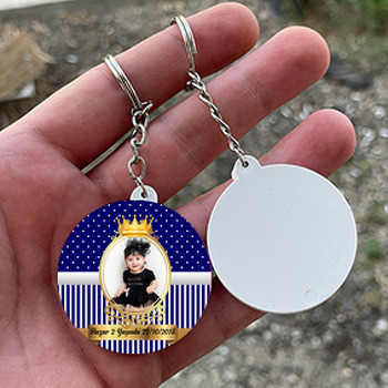 Lacivert Beyaz Gold Çerçeveli Temalı Resimli Daire Plastik Anahtarlık