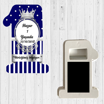 Lacivert Beyaz Gümüş Çerçeve Temalı Doğum Günü Magnet Açacak