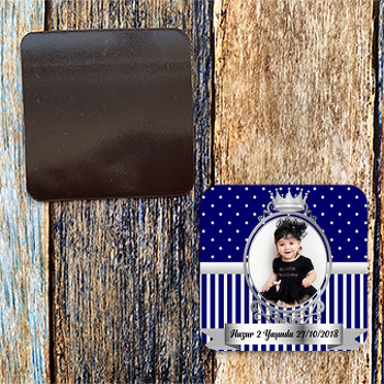 Lacivert Beyaz Gümüş Çerçeve Temalı Kare Magnet