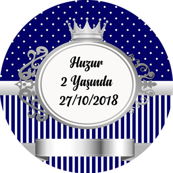 Lacivert Beyaz Gümüş Çerçeveli Temalı Akrilik Daire Magnet