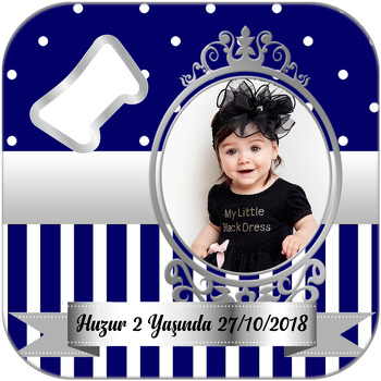 Lacivert Beyaz Gümüş Temalı Kare Magnet Açacak
