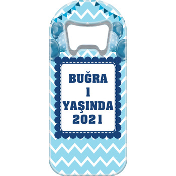 Lacivert Bisküvi Çerçeve ile Mavi Zigzag Fon Temalı Uzun Magnet Açacak