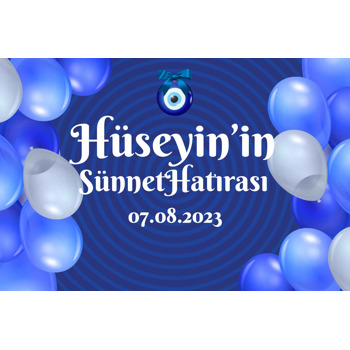 Lacivert Dairesel Desende Balonlar ile Sünnet Temalı Plastik Magnet