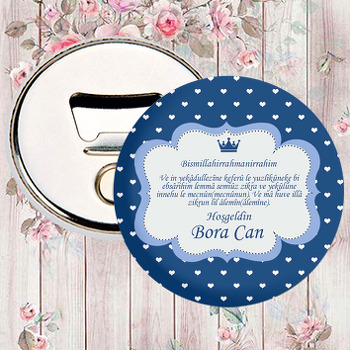 Lacivert Fonda Beyaz Kalpli Nazar Duası Temalı Magnet Açacak