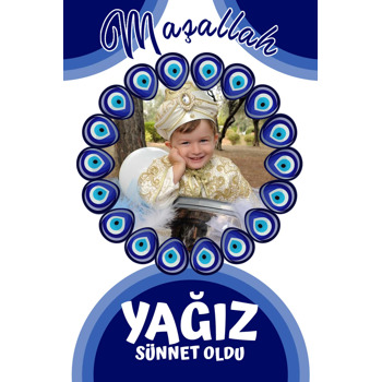 Lacivert Fonda Nazar Boncuğu Çerçeve ile Sünnet Temalı Plastik Magnet