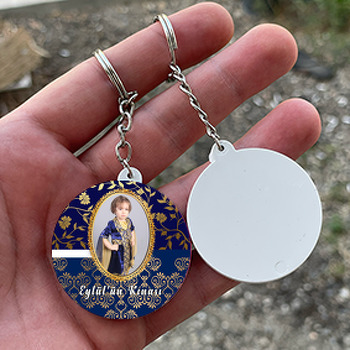 Lacivert Gold Temalı Resimli Daire Plastik Anahtarlık