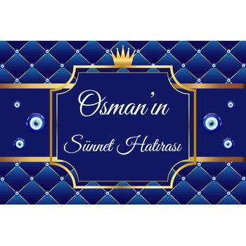 Lacivert Kapitone Fonda Gold Taçlı Çerçeve ile Sünnet Temalı Magnet