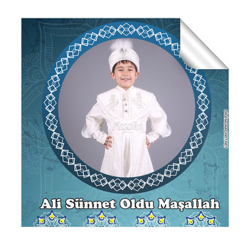 Lacivert Sünnet Temalı Doğum Günü  Kare Etiket