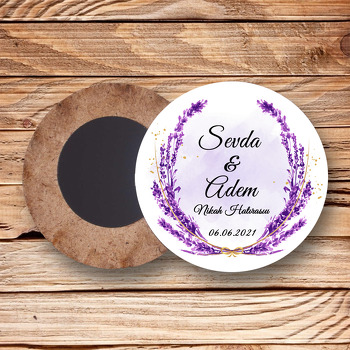 Lavanta Çelenk Çerçeve Temalı Daire Ahşap Magnet