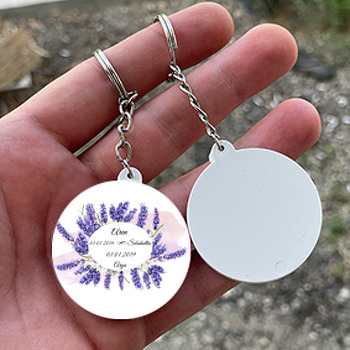 Lavanta Temalı Söz Nişan Nikah Daire Plastik Anahtarlık