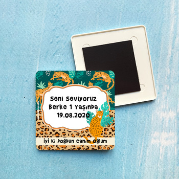 Leopar Temalı Plastik Kare Magnet