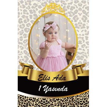 Leopar Temalı Taçlı Doğum Günü Magnet