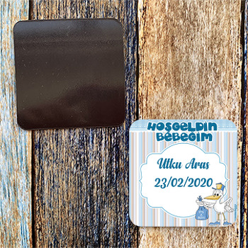 Leylek Desenli Hoş geldin bebek Temalı Kare Magnet