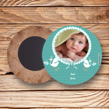 Leylek Temalı Hoşgeldin Bebek Ahşap Daire Magnet