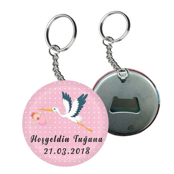 Leylek Temalı Hoşgeldin Bebek Arkası Açacak Anahtarlık