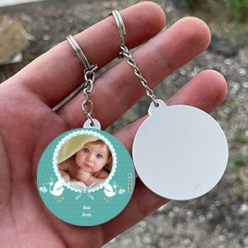 Leylek Temalı Hoşgeldin Bebek Daire Plastik Anahtarlık