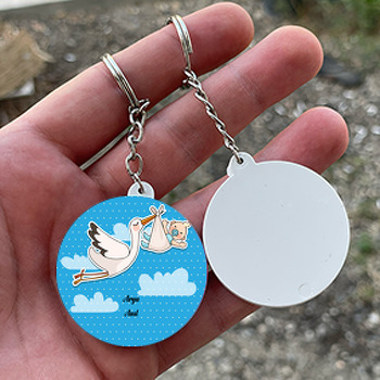 Leylek Temalı Hoşgeldin Bebek Daire Plastik Anahtarlık