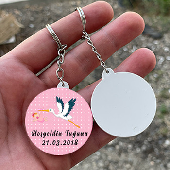 Leylek Temalı Hoşgeldin Bebek Daire Plastik Anahtarlık