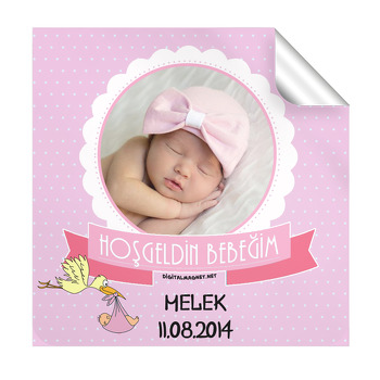 Leylek Temalı Hoşgeldin Bebek  Kare Etiket 2