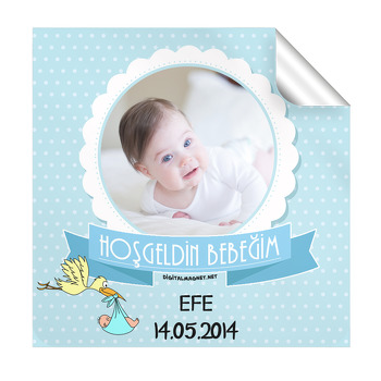 Leylek Temalı Hoşgeldin Bebek  Kare Etiket