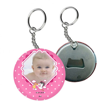 Leylek Temalı Kız için Hoşgeldin Bebek Arkası Açacak Anahtarlık