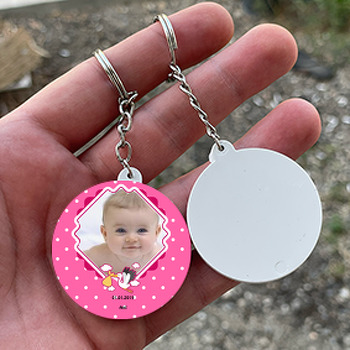 Leylek Temalı Kız için Hoşgeldin Bebek Daire Plastik Anahtarlık