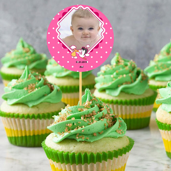 Leylek Temalı Kız için Hoşgeldin Bebek Kürdan Süs