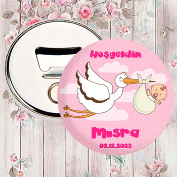 Leylekte Bebek ile Pembe Fon Temalı Magnet Açacak