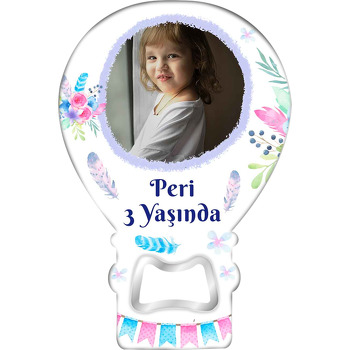 Lila Çerçeve ile Bohem Tüyler Temalı Balon Ahşap Magnet 