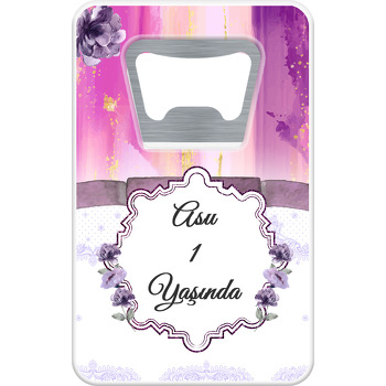 Lila Çiçek Desen Temalı Dikdörtgen Magnet Açacak