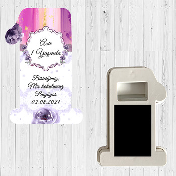 Lila Çiçek Desen Temalı Doğum Günü Magnet Açacak