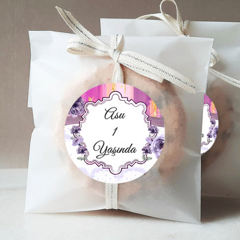 Lila Çiçek Desen Temalı Parti Sticker